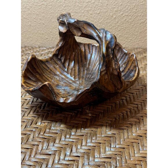 Burl Wooden Carved Decorative Bowl With Handle - Picture 4 of 8